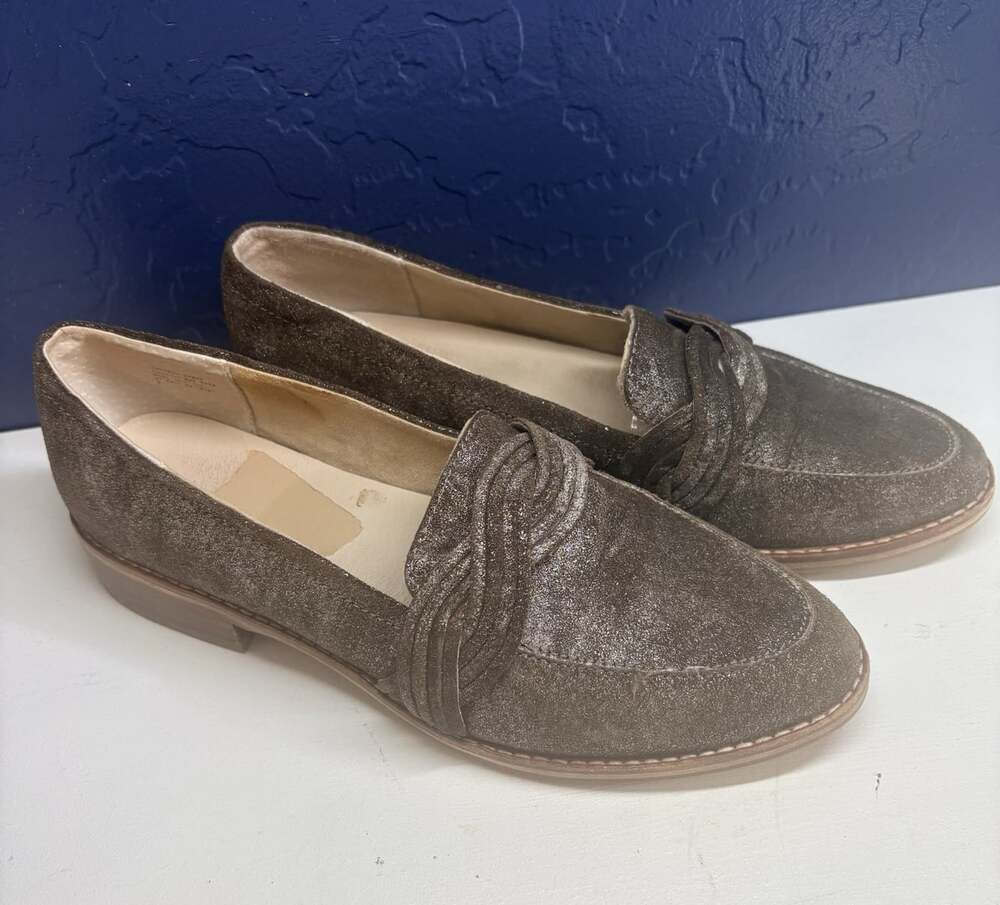 LIEN DO Women Suede Leather Metallic Shimmer Slip On Loafers Sz 7 Brown S-1